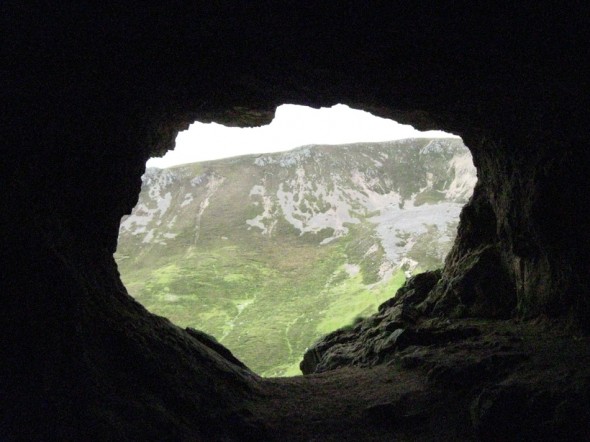 Looking out from Inchnadamph Bone Cave