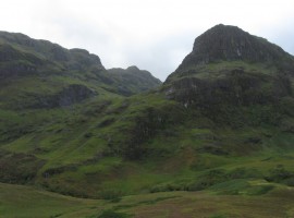 Looking up towards Coire Gabhail to the left of Gearr Aonach, the middle of the Three Sisters