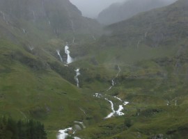 The swollen Allt Coire nam Beithach via the windscreen
