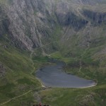 Looking at the Glyders and down Cwm Caseg from the Carneddau, Snowdonia – August