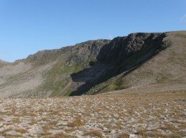 Looking back up at Cairn Lochan and its cliffs