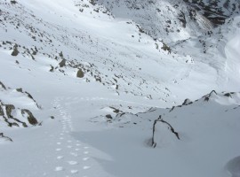 Looking back down at our footprints
