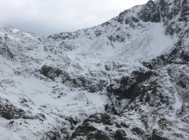 Looking up at the area of a route beside Piers Gill