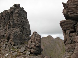 Looking through the pinnacles to Bidein a' Ghlas Thuill