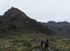 Approaching the Dubh slabs