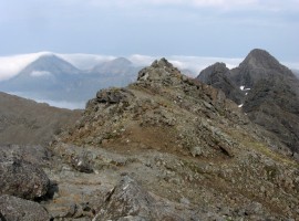 The Red Cuillin peaks half-covered in cloud